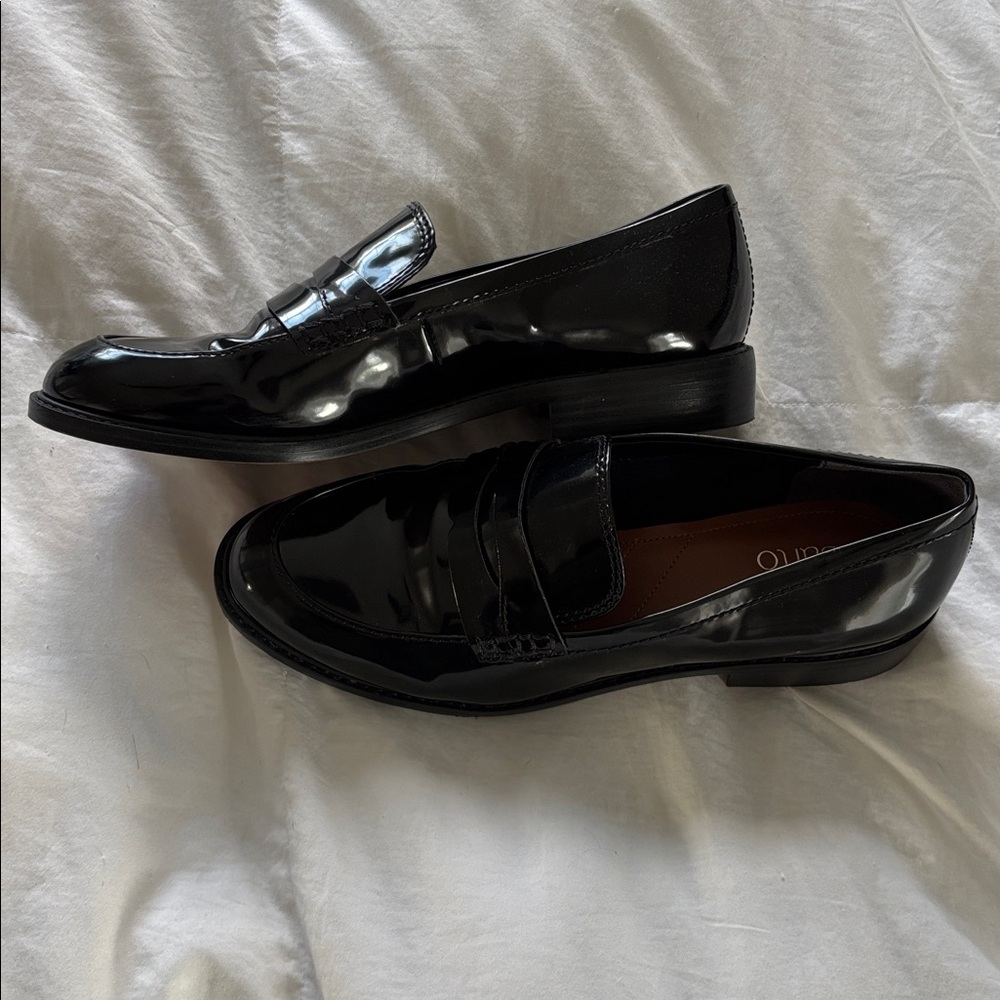 NWOT Black Patent Leather Penny Loafers - Picture 2 of 6